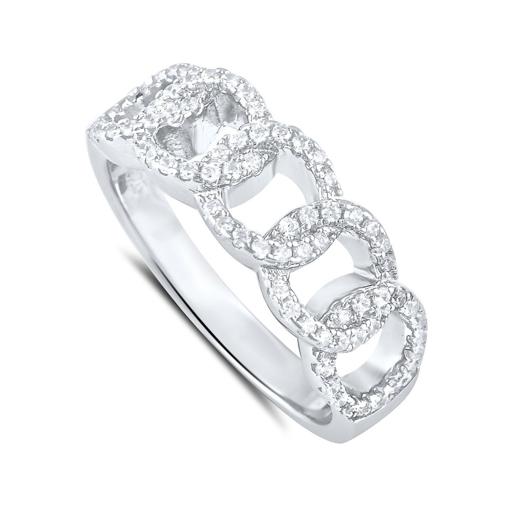 Sterling Silver Simulated Diamond Chain Link Ring - SilverCloseOut - 1