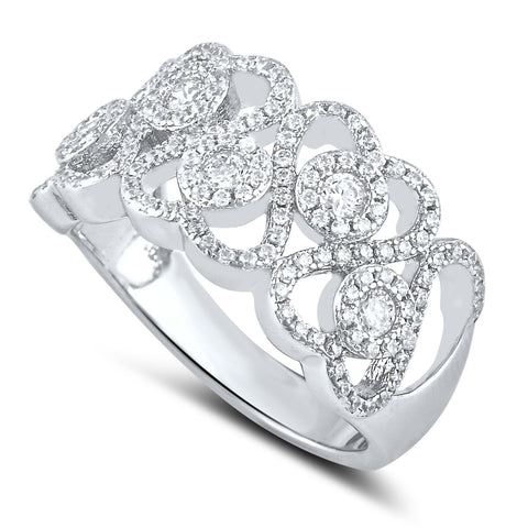 Sterling Silver Simulated Diamond Repeating Heart Ring - SilverCloseOut - 1