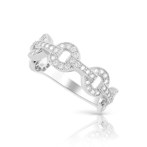 Sterling Silver Simulated Diamond Round Chain Link Ring - SilverCloseOut - 1