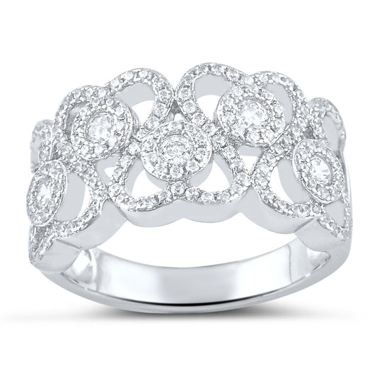 Sterling Silver Simulated Diamond Repeating Heart Ring - SilverCloseOut - 2