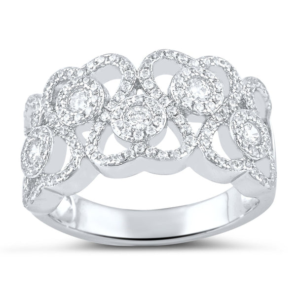 Sterling Silver Simulated Diamond Repeating Heart Ring - SilverCloseOut - 2