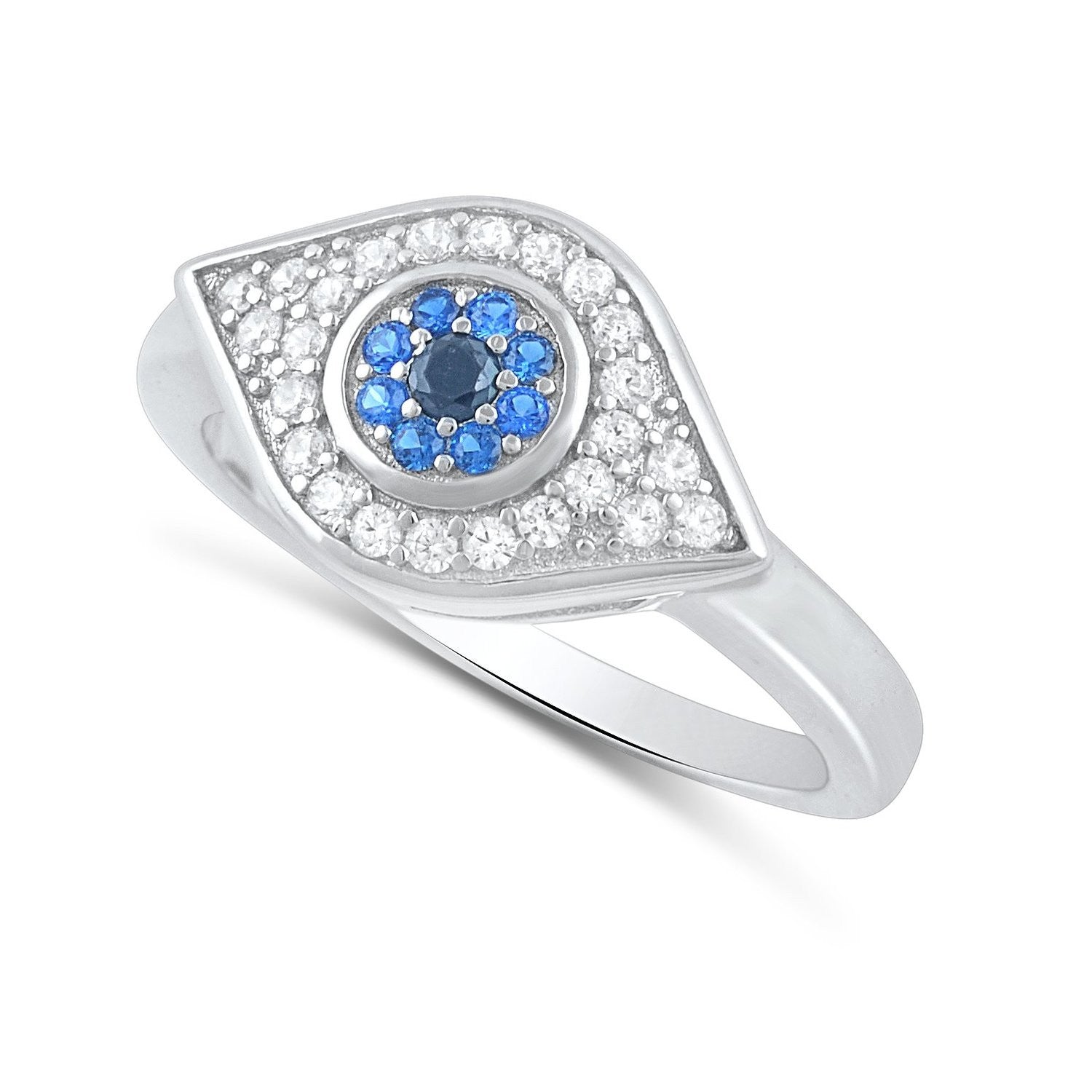 Sterling Silver Blue Cz Evil eye Ring - SilverCloseOut - 1