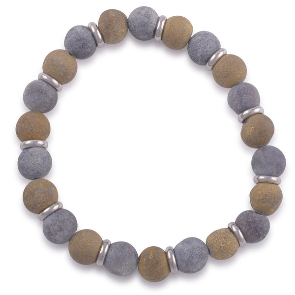 7-Inch Stretchy Stainless Steel Bracelet with Silver & Champagne Druzy Stone