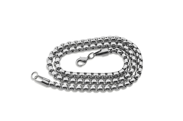 Stainless Steel Unisex Thick Round Box Chain Necklace - 5.0mm Thickness (Available Lengths 16" - 30")