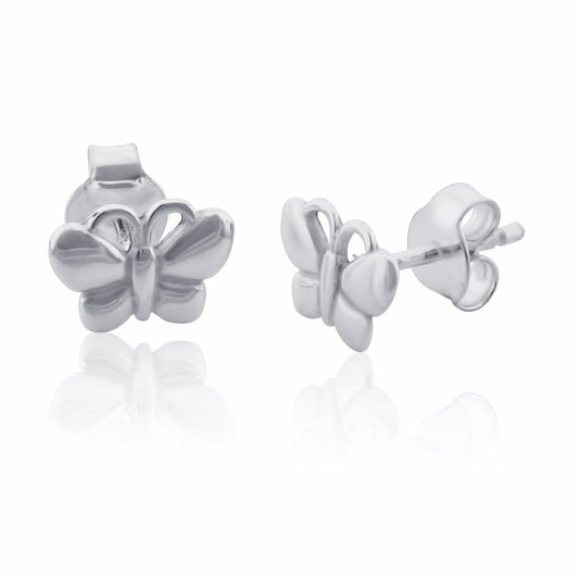 Sterling Silver Girls Small Butterfly Stud Earrings 8mm