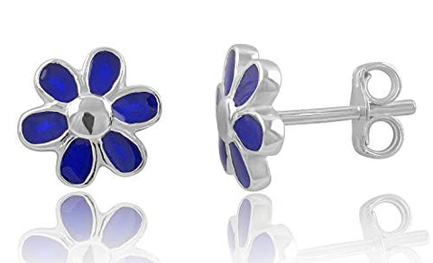Sterling Silver Blue Daisy Flower Stud Earrings