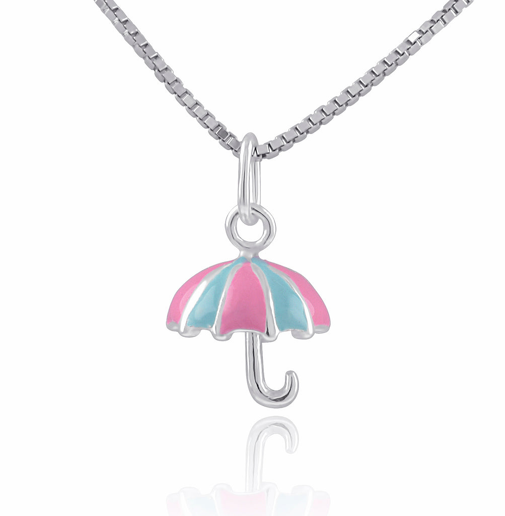 Sterling Silver Pink & Blue Umbrella Necklace