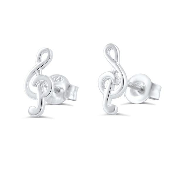 Sterling Silver G-clef Music Note Stud Earrings - 11mm