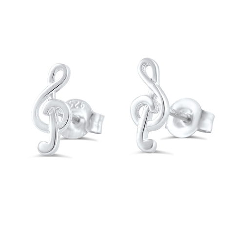 Sterling Silver G-clef Music Note Stud Earrings - 11mm