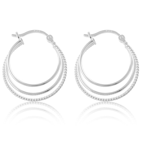 Sterling Silver Triple Hoop Earrings - 21mm