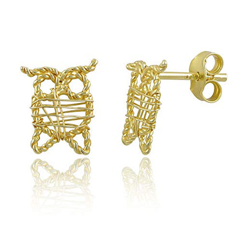 Yellow Gold Vermeil Sterling Silver Owl Stud Earrings