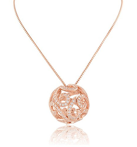 Rose Gold Tone Sterling Silver Cz Filigree Ball Necklace 18"