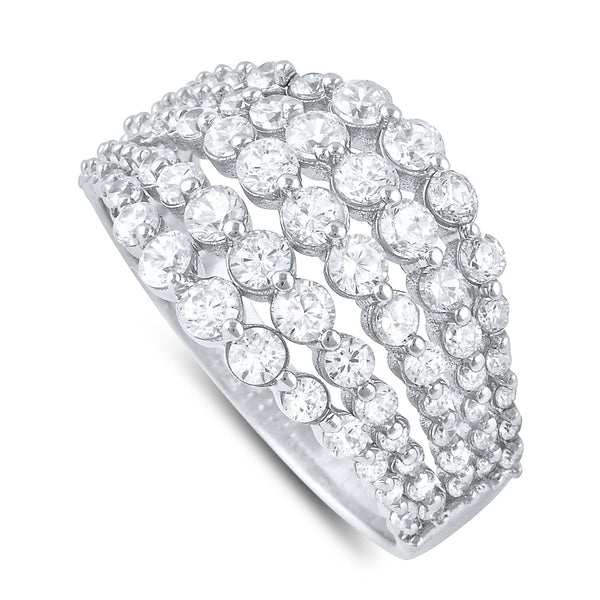 Sterling Silver 5 Row Simulated Diamond Statement Ring - SilverCloseOut - 2