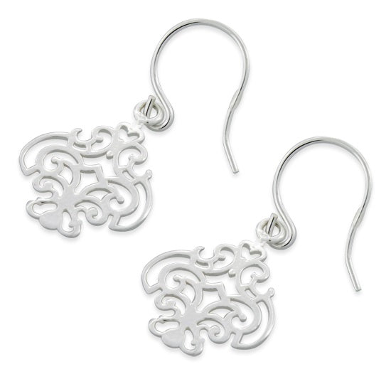 Filigree Fleur De Lis Fish Hook Earrings Sterling Silver
