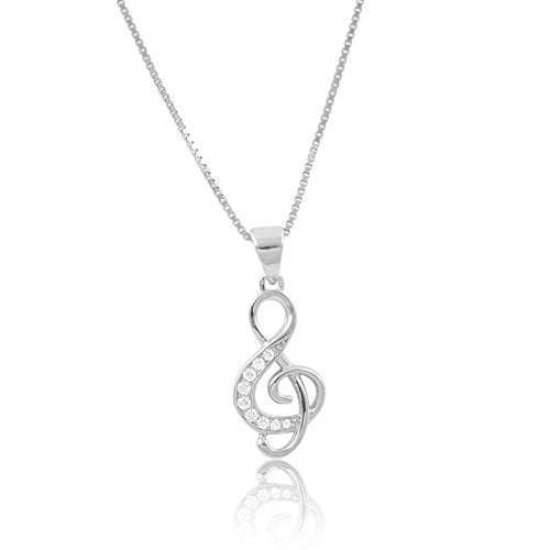 Sterling Silver Cz Treble Clef Music Note Necklace