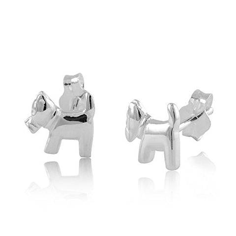 Sterling Silver Girls Dainty Terrier Dog Stud Earrings
