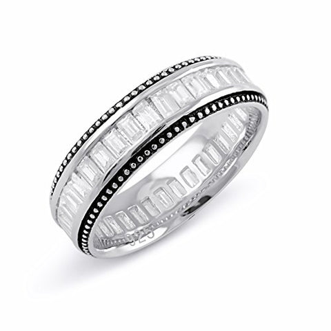Sterling Silver Thing Baguette Cut Cz Eternity Ring