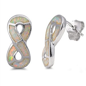 Sterling Silver Girls White Created Opal Infinity Stud Earrings