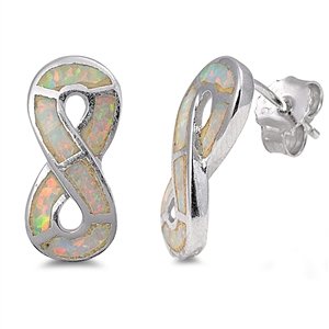 Sterling Silver White Created Opal Infinity Stud Earrings
