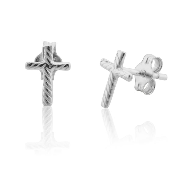 Sterling Silver Small Cross Stud Earrings 8mm
