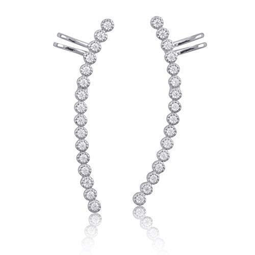 Sterling Silver Thin Cz Full Ear Crawler Earrings