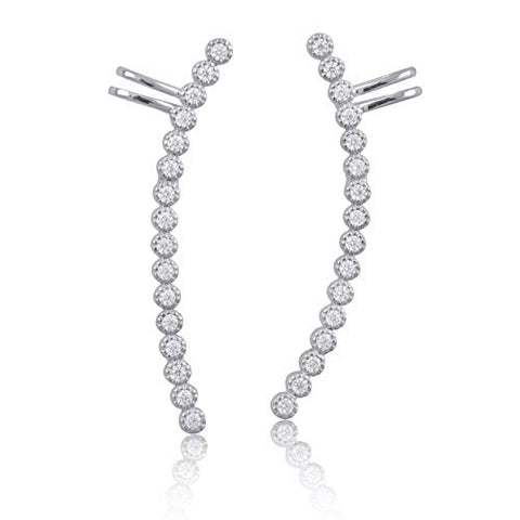 Sterling Silver Thin Cz Full Ear Crawler Earrings