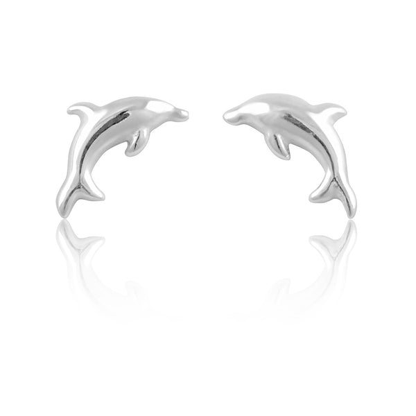 Sterling Silver GIrls Dainty Jumping Dolphin Stud Earrings