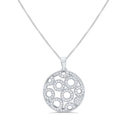 Sterling Silver Cz Bubble Circles Charm Necklace 18"