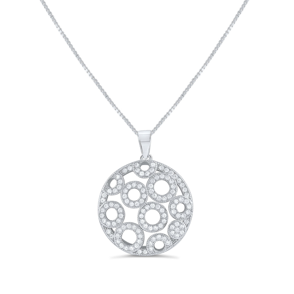 Sterling Silver Cz Bubble Circles Charm Necklace 18"