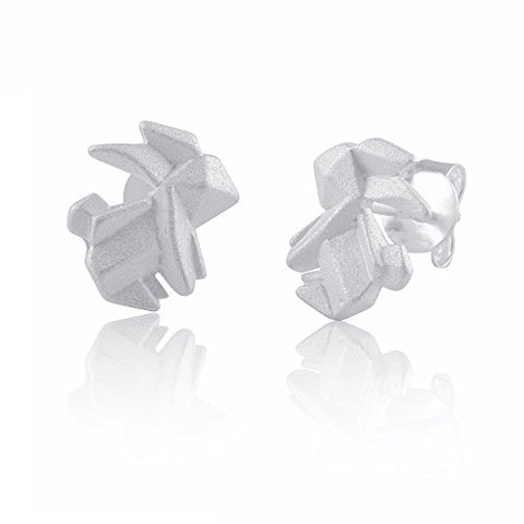Sterling Silver Girls Dainty Origami Bunny Rabbit Stud Earrings