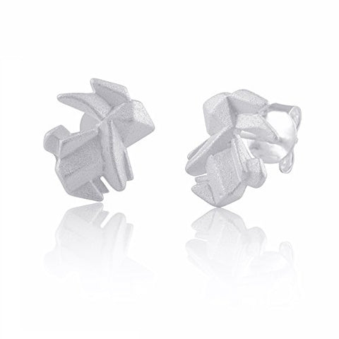 Sterling Silver Origami Bunny Rabbit Stud Earrings