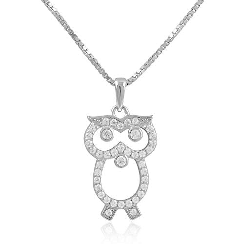 Sterling Silver Cz Owl Necklace