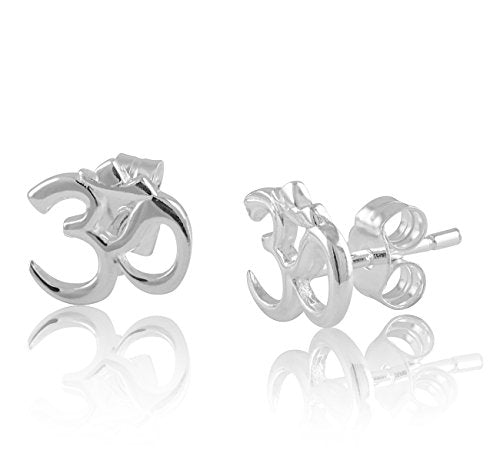 Sterling Silver Womens Dainty Hindu Om Symbol Stud Earrings