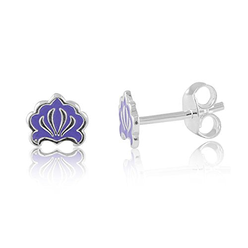 Sterling Silver GIrls Hindu Purple Lotus Flower Stud Earrings