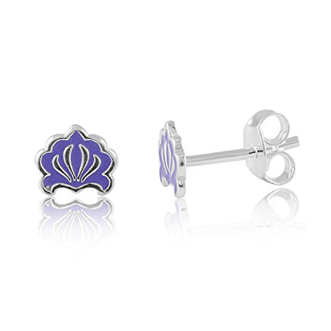 Sterling Silver Purple Lotus Flower Stud Earrings