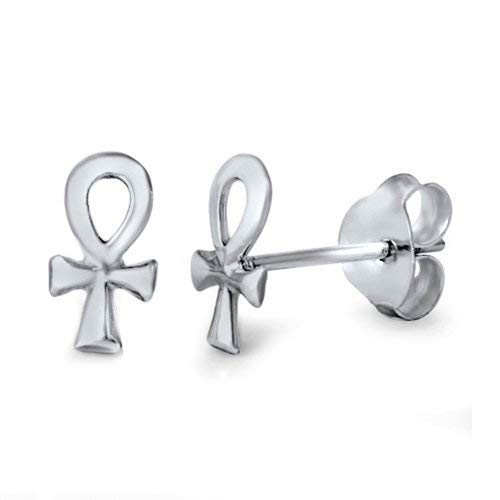 Sterling Silver Ankh Cross Stud Earrings - 7mm