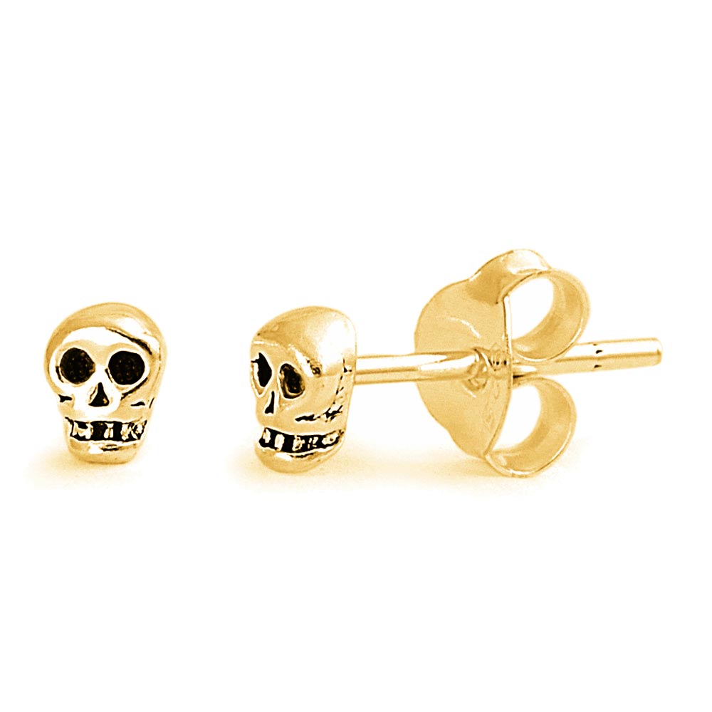 Women's 14K Yellow Gold Over Silver Tiny Skull Stud Earrings