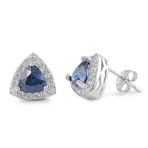 Sterling Silver Simulated Blue Sapphire Stud Earrings - 9mm