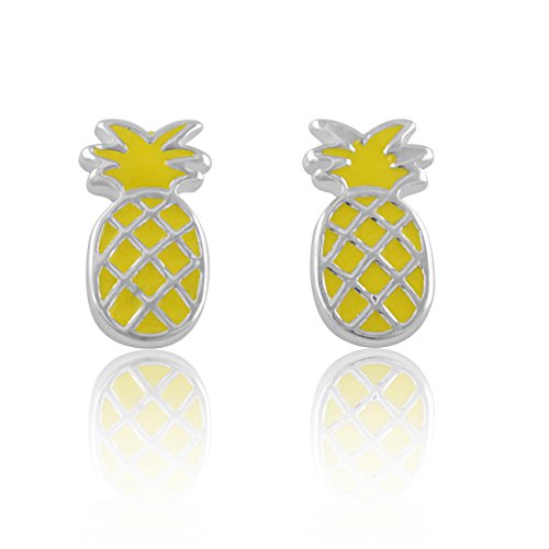 Sterling Silver GIrls Dainty Yellow Pineapple Fruit Stud Earrings