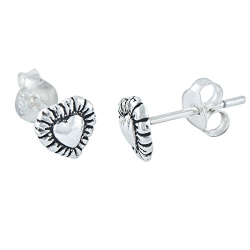 Sterling Silver Heart Stud Earrings - 7mm