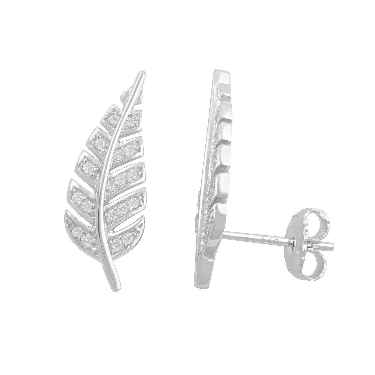 Sterling Silver Cz Feather Ear Crawler Stud earrings