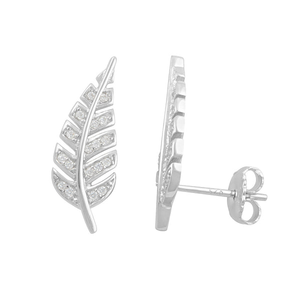 Sterling Silver Cz Feather Ear Crawler Stud earrings