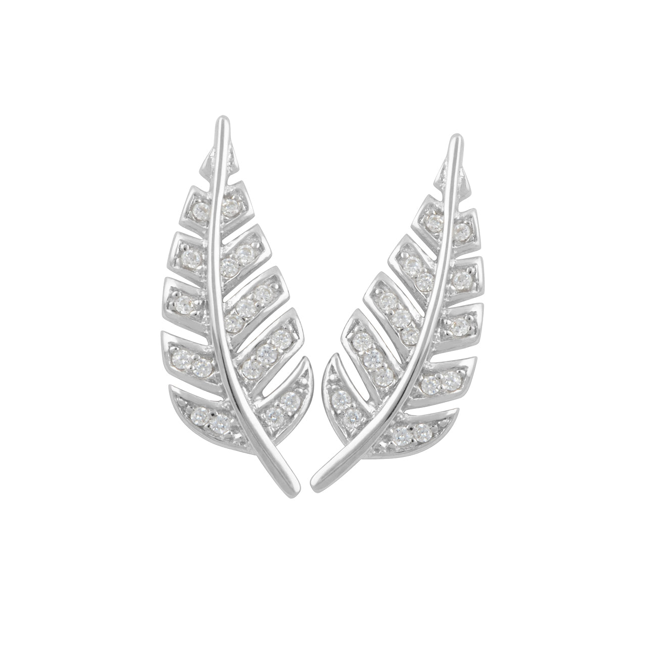 Sterling Silver Cz Feather Ear Crawler Stud earrings