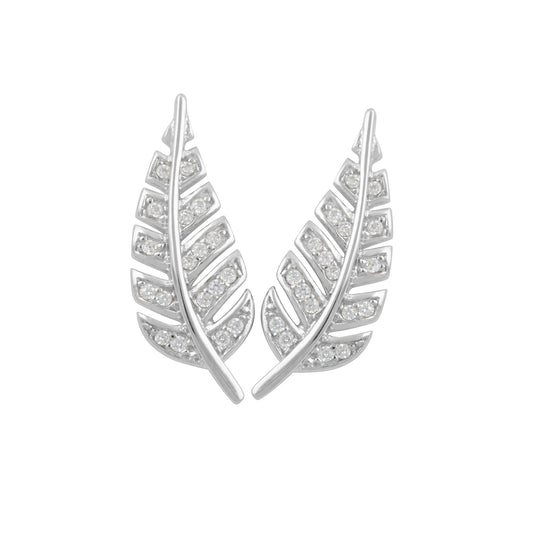 Sterling Silver Cz Feather Ear Crawler Stud earrings