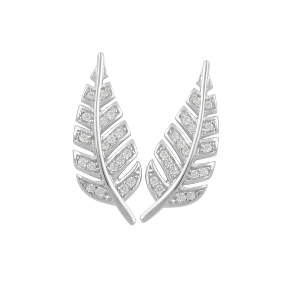 Sterling Silver Cz Feather Ear Crawler Stud earrings