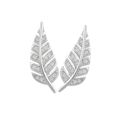 Sterling Silver Cz Feather Ear Crawler Stud earrings