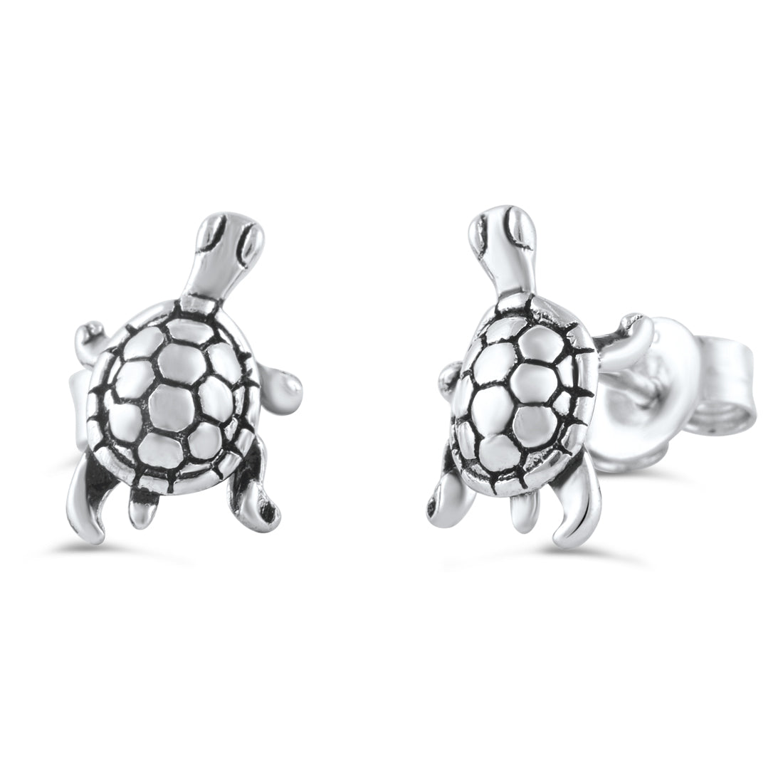 Sterling Silver Sterling Silver Turtle Stud Earrings – Ocean-Inspired Animal Jewelry, 9mm — alternate view