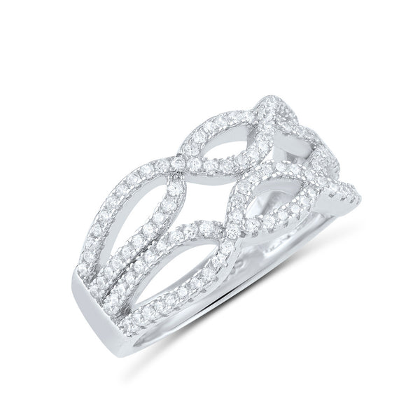 Sterling Silver Cz Double Twisted Braid Ring - SilverCloseOut - 2