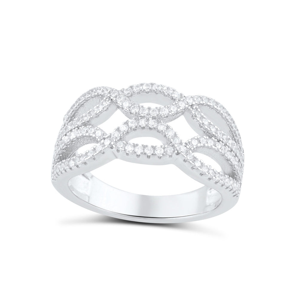 Sterling Silver Cz Double Twisted Braid Ring - SilverCloseOut - 1