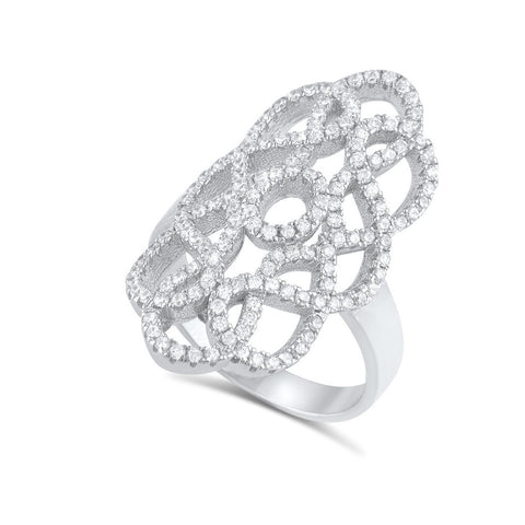 Sterling Silver Cz Filigree Armour Statement Ring - SilverCloseOut - 1